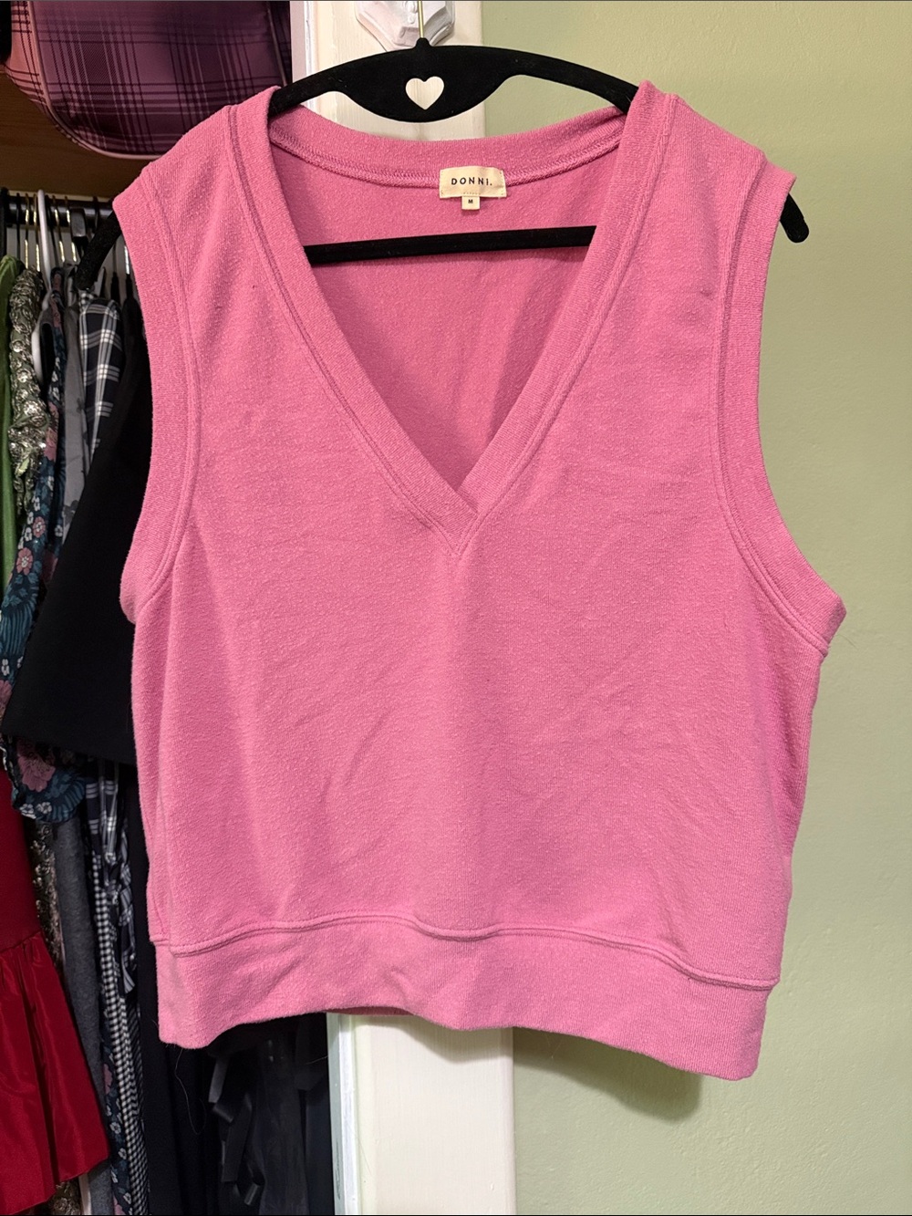 DONNI. Sleeveless V-Neck Tank Top in Bright Pink